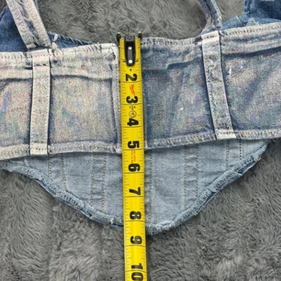 NWT Forever 21 Women's Denim Curved-Hem Top Metallic Stripes Bustier Size M - Picture 8 of 9